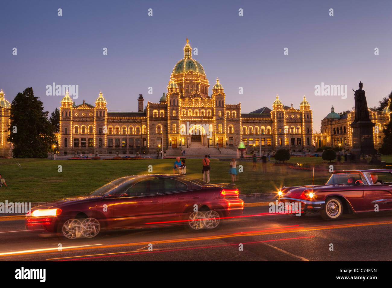 Provincial legislative buildings at dusk-Victoria, British Columbia, Canada. Stock Photo