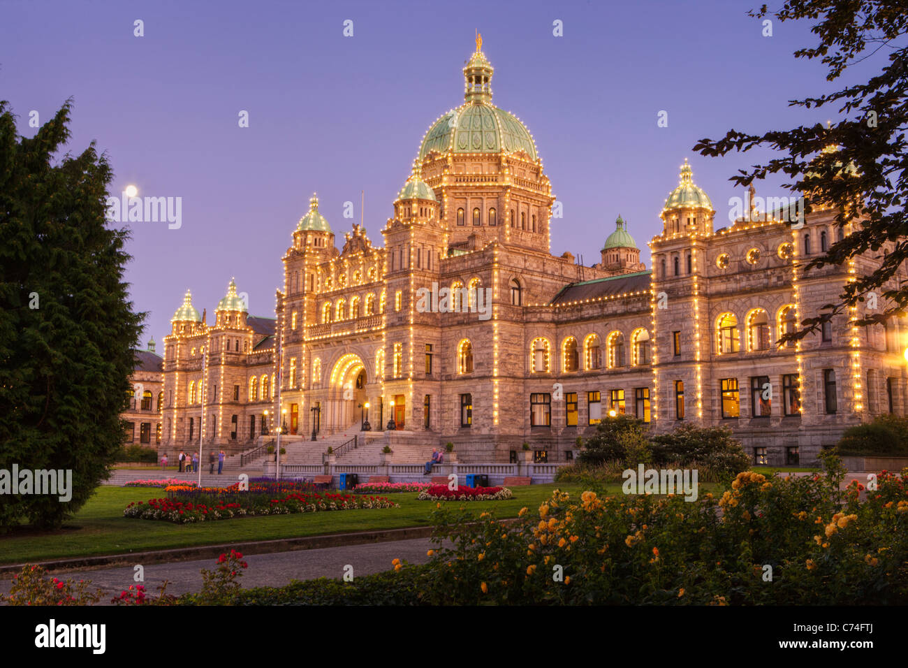 Provincial legislative buildings at dusk-Victoria, British Columbia, Canada. Stock Photo