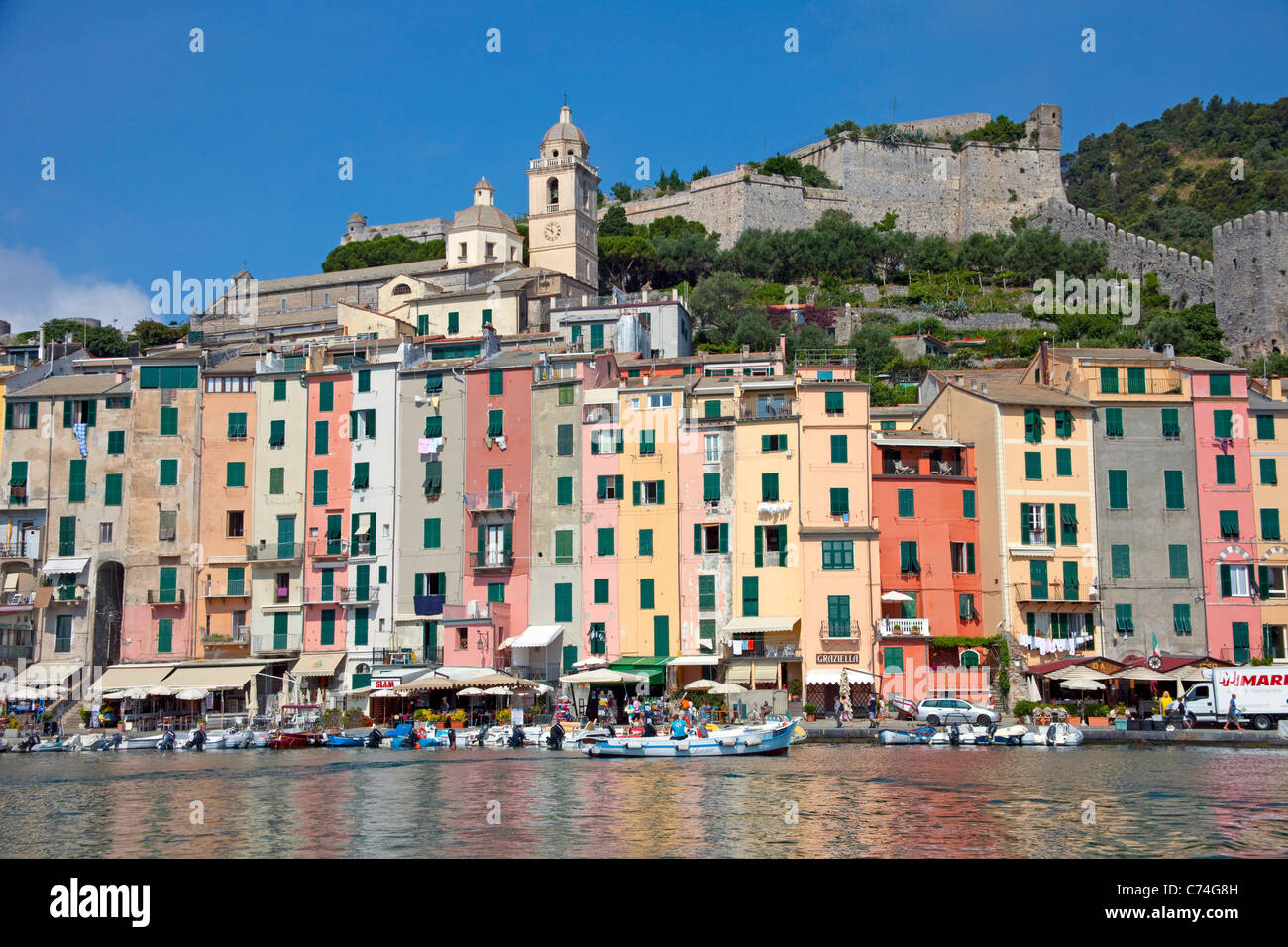 Harbour and colourful row of houses, fishing village Porto Venere