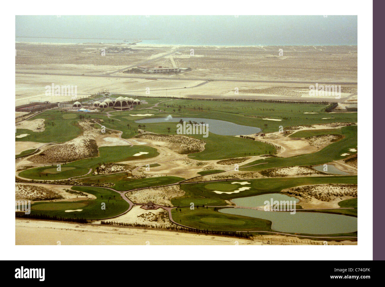 Aerial views of the Emirates Golf Club est in 1988 outside Dubai, site