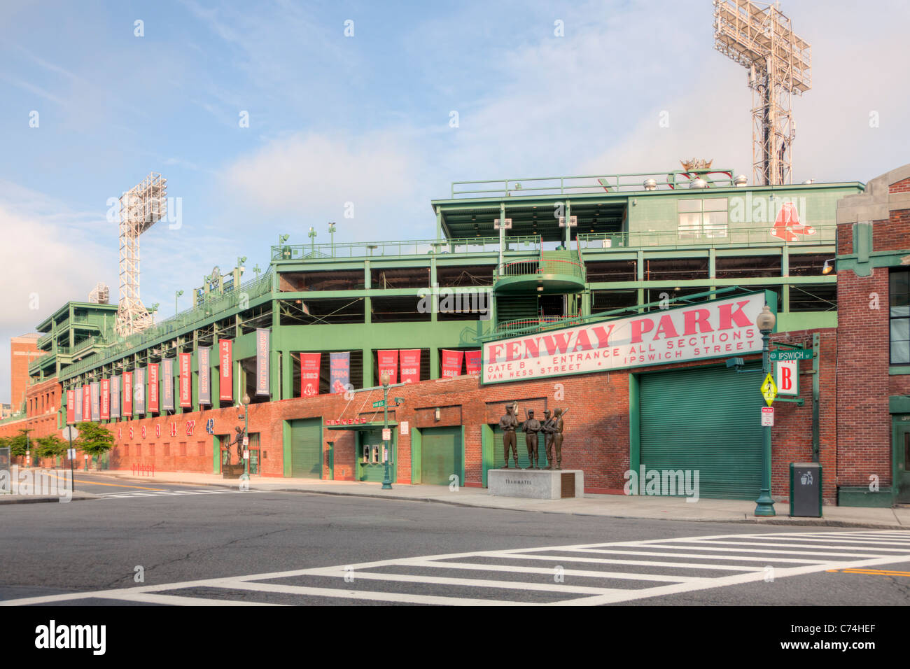 A view of historic Fenway Park in Boston, Massachusetts from just outside Gate B. Stock Photo