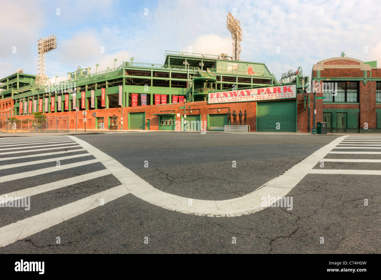 A view of historic Fenway Park in Boston, Massachusetts from just outside Gate B. Stock Photo