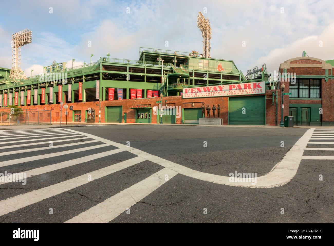A view of historic Fenway Park in Boston, Massachusetts from just outside Gate B. Stock Photo
