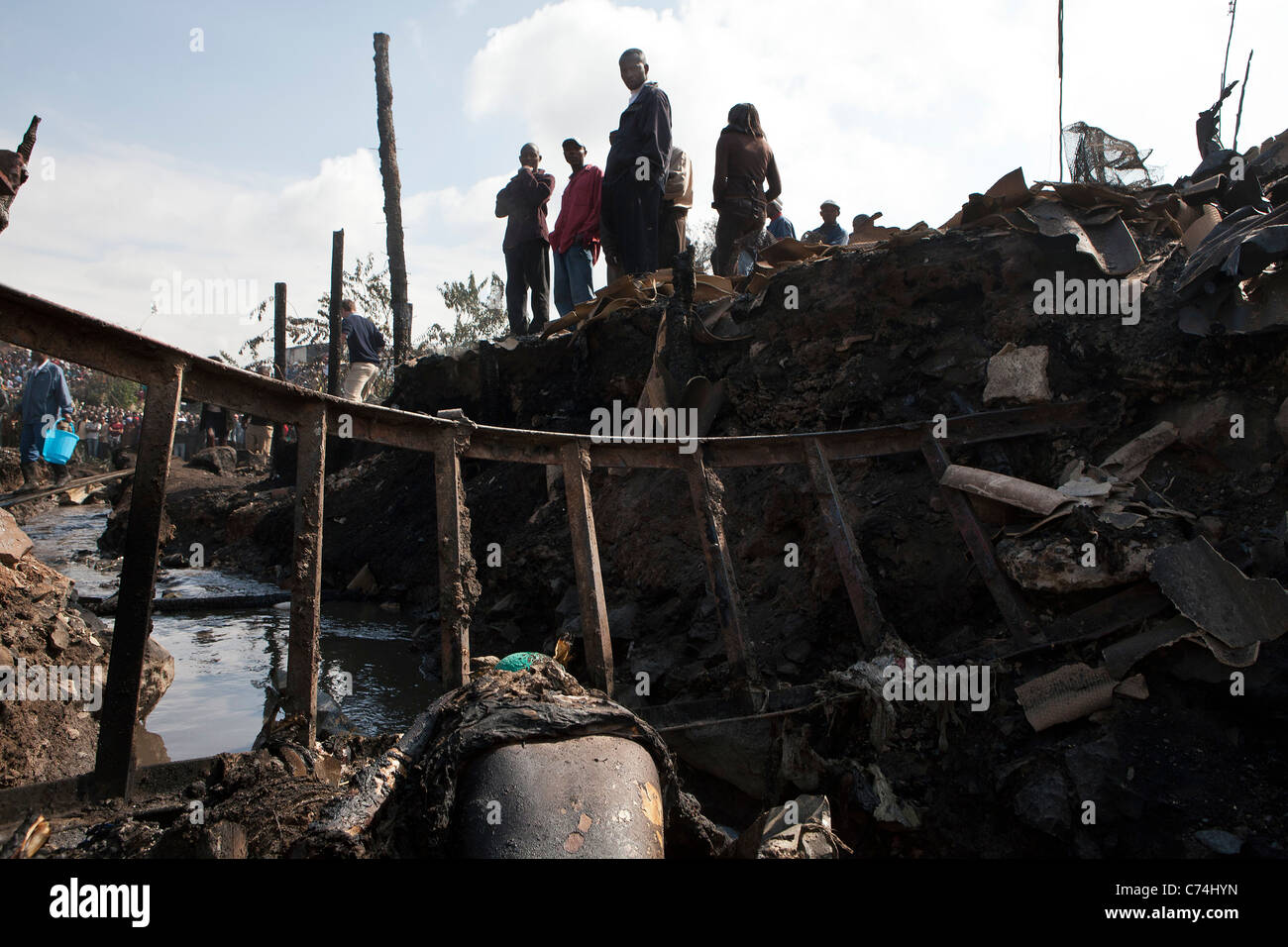 Over 100 people are killed in a petrol pipeline explosion in the Lunga-Lunga township area in the industrial area of Nairobi. Stock Photo