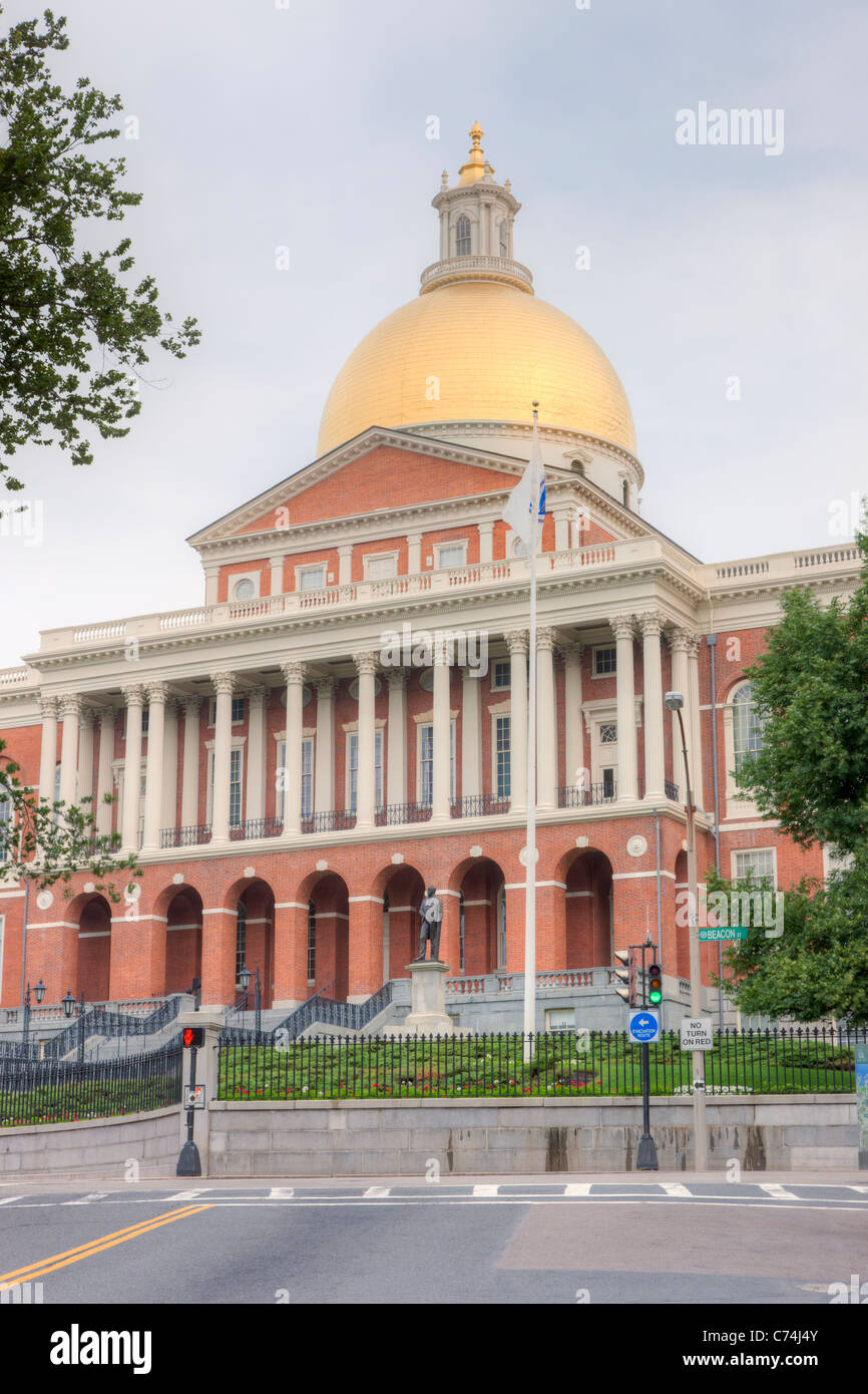 The gold-domed Massachusetts State House on Beacon Hill in Boston, Massachusetts. Stock Photo