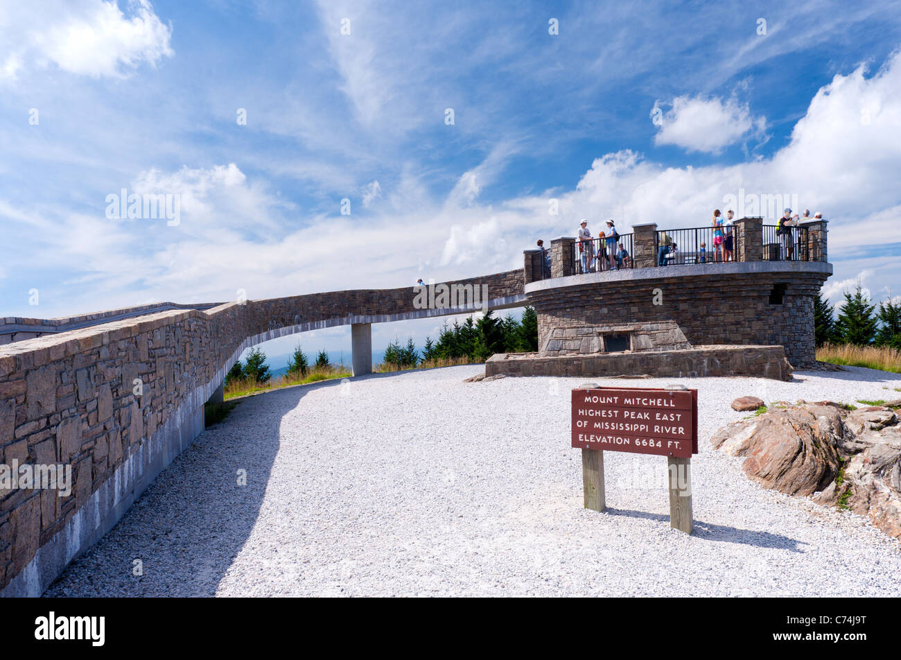 Lookout platform on top of Mount Mitchell, North Carolina, the highest peak  in Eastern North America. Stock Photo