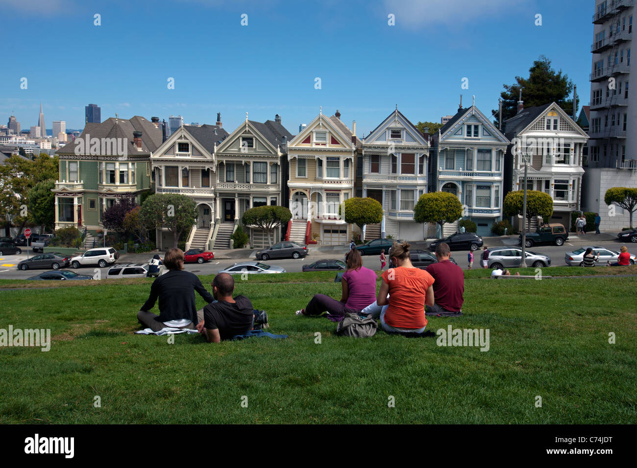 painted ladies in san francisco Stock Photo