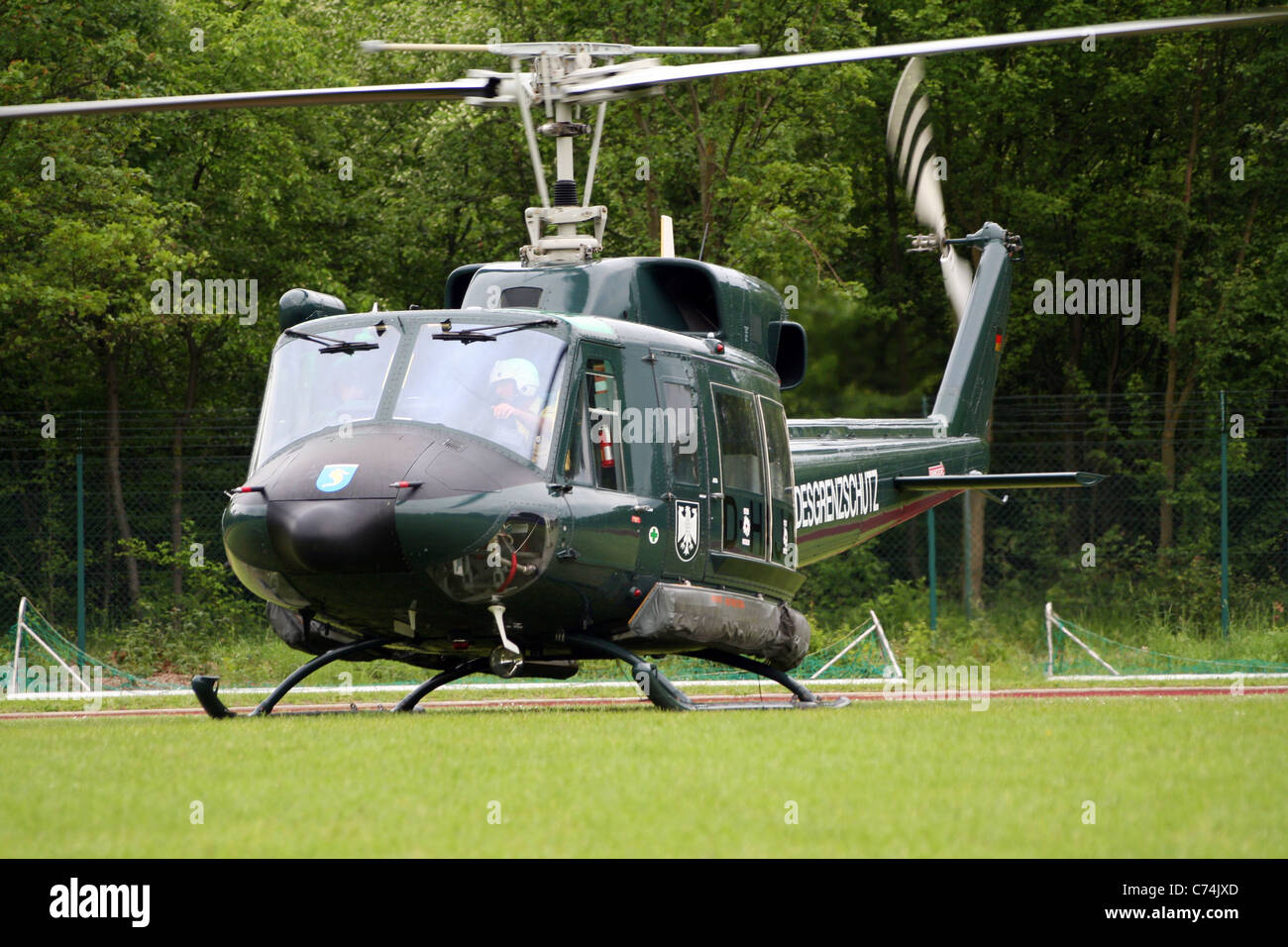 German Bundesgrenzschutz (Border guard) helicopter about to take off from Bonn-Hangelar airport, Germany. Stock Photo