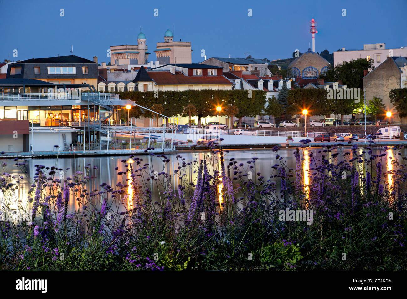 In the night, the right bank of the Allier Lake (Vichy - Auvergne - France). Stock Photo