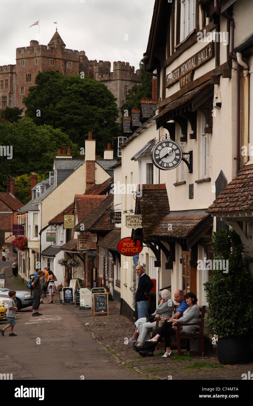 People sat outside Dunster Memorial Hall by Village Post Office in High