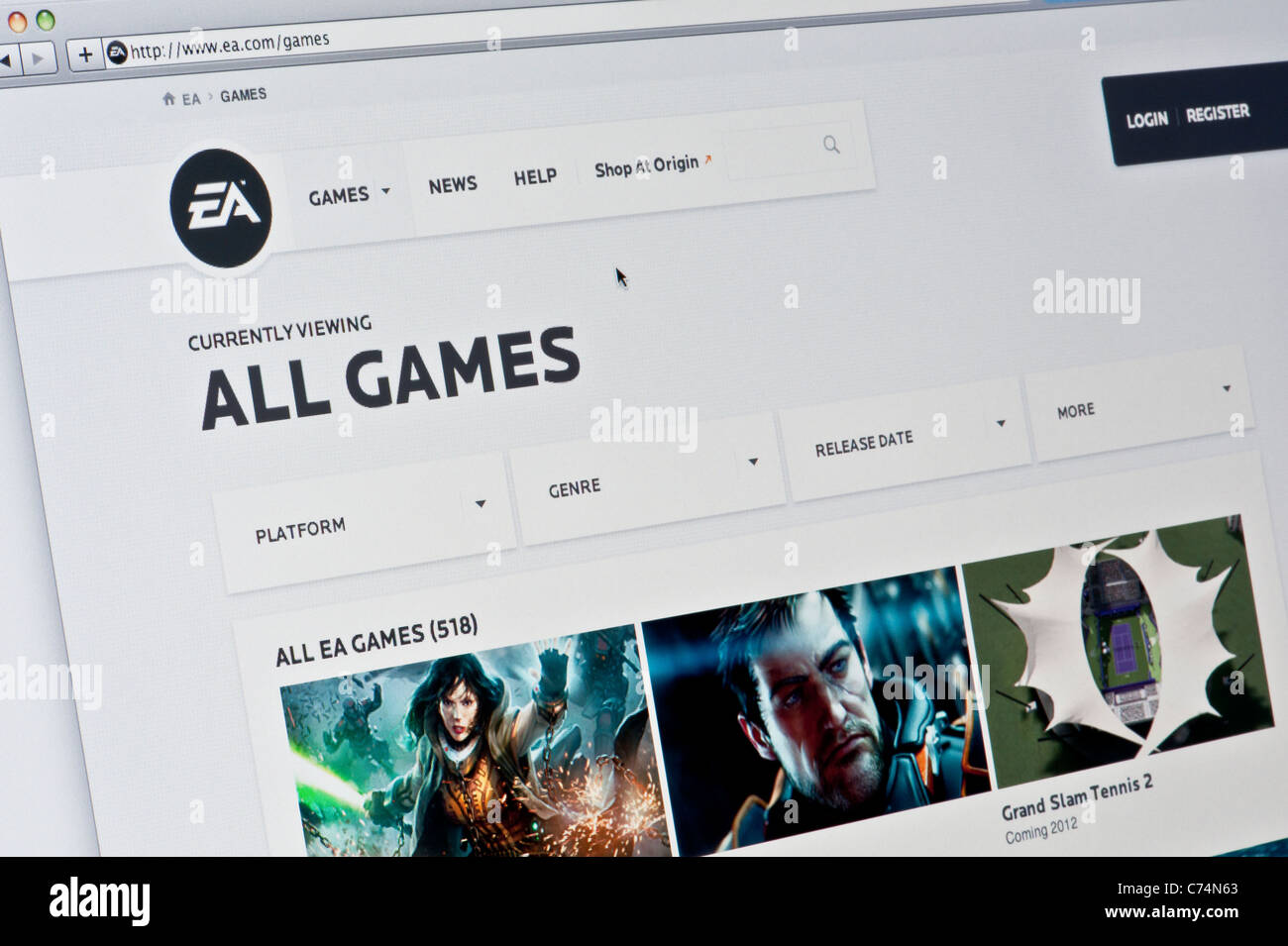 Close up of the Electronic Arts logo as seen on its website. (Editorial use only: ­print, TV, e-book and editorial website). Stock Photo