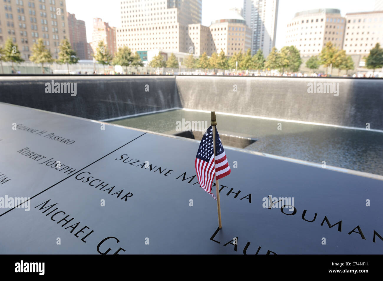 The National September 11 Memorial at the World Trade Center opened to the public on Sept. 12, 2011. Stock Photo