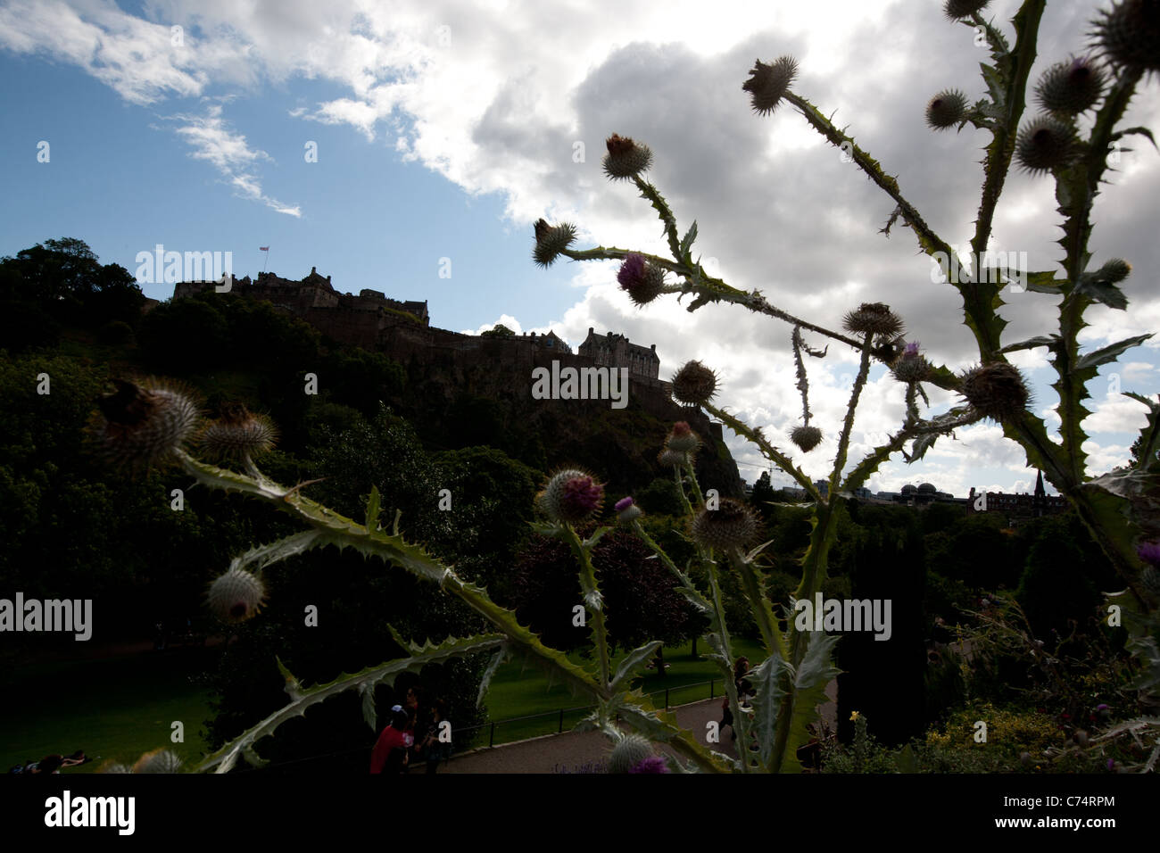 Edinburgh Castle, and Princes Street Gardens, Edinburgh, Scotland. Stock Photo