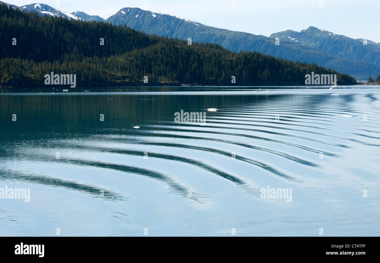 Wave Patterns from Cruise ship in College Fjord Alaska Stock Photo