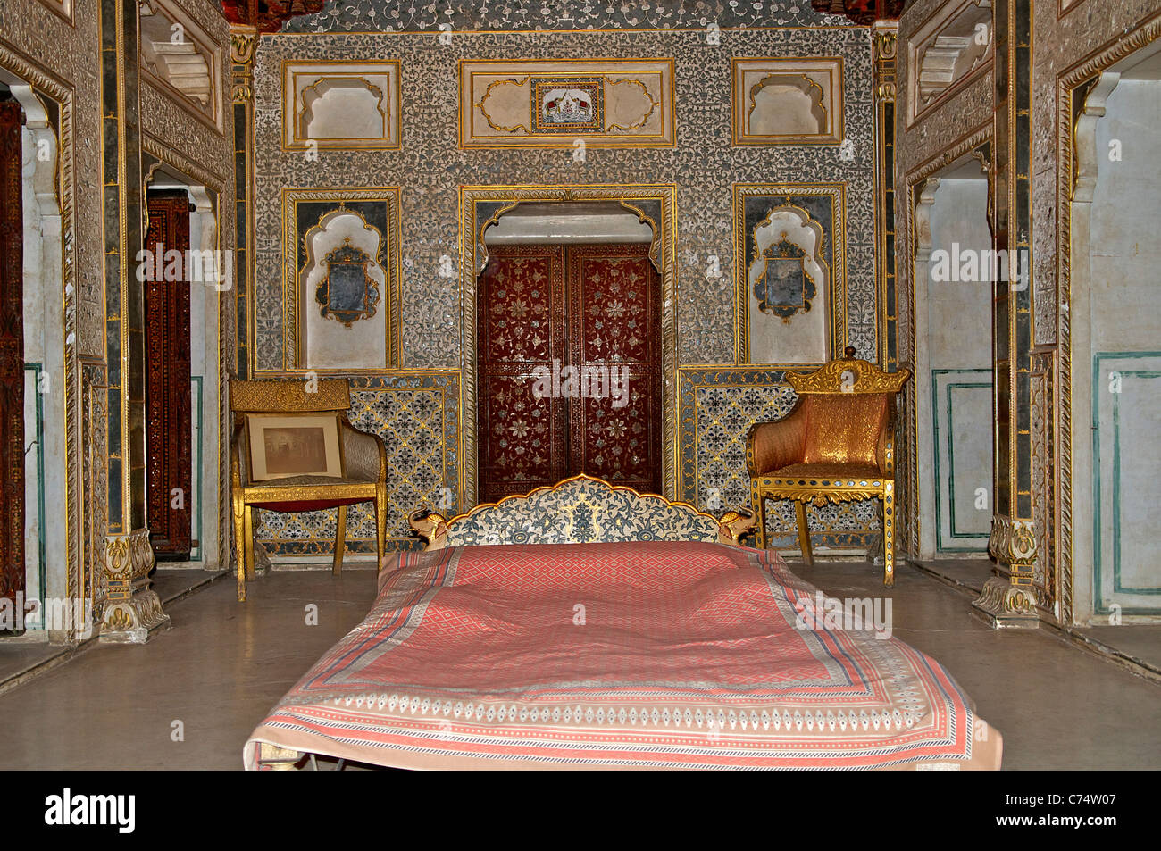 Maharajas bedroom Junagarh Fort Bikaner Rajasthan India Stock Photo