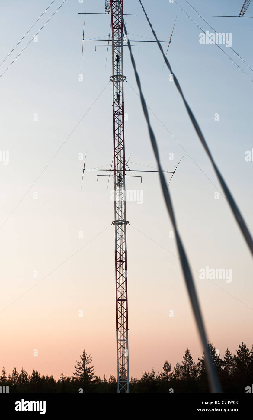 Base jumpers climbing to the rotating radio amateur antenna od Radio
