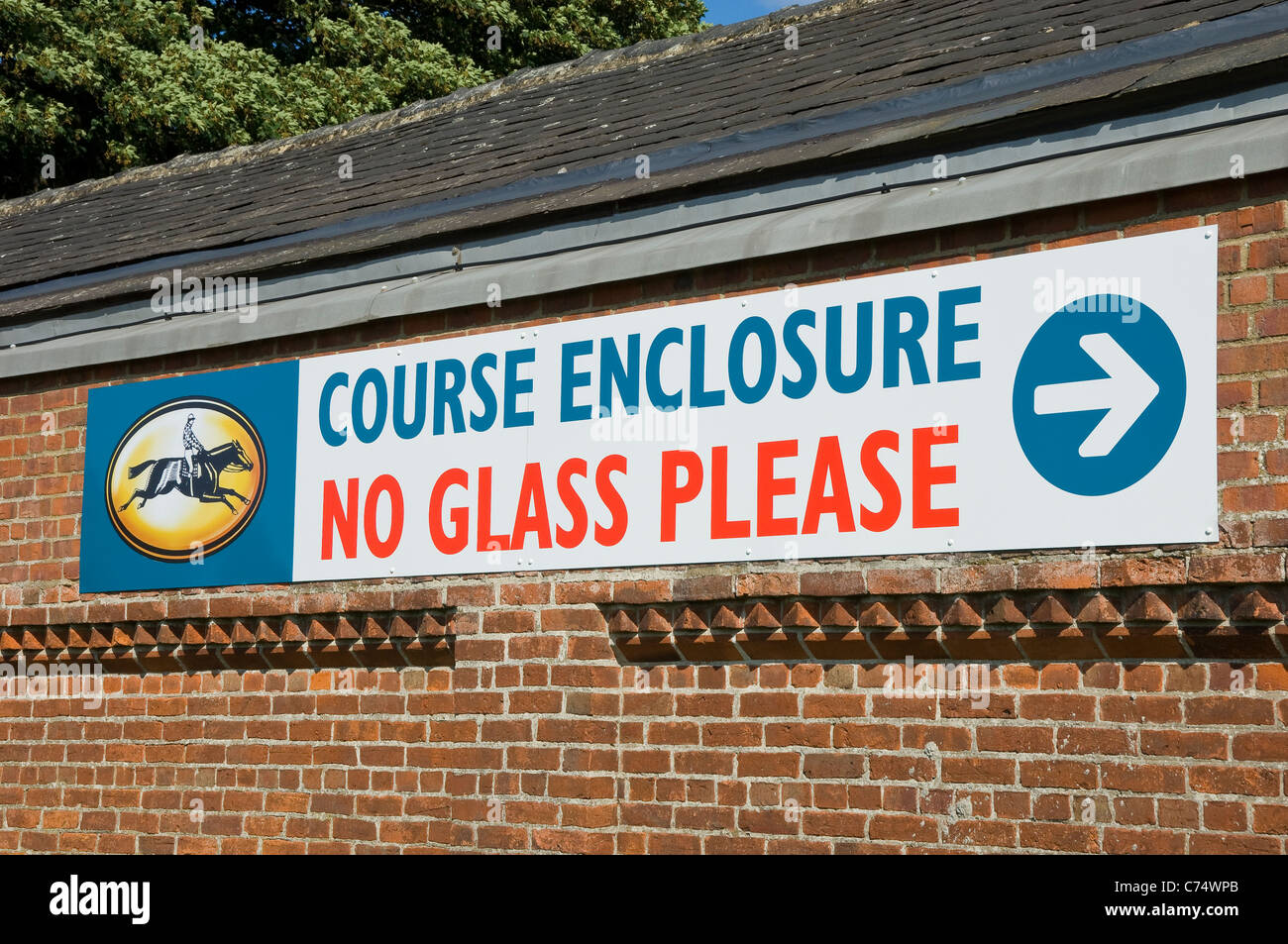 No glass glasses please sign at York Racecourse North Yorkshire England UK United Kingdom GB Great Britain Stock Photo