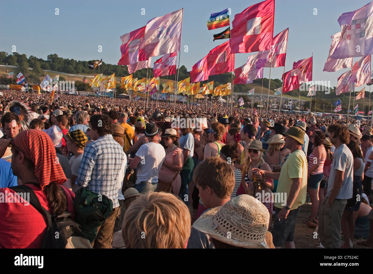 Revelers watch music on The Other Stage at Glastonbury Stock Photo