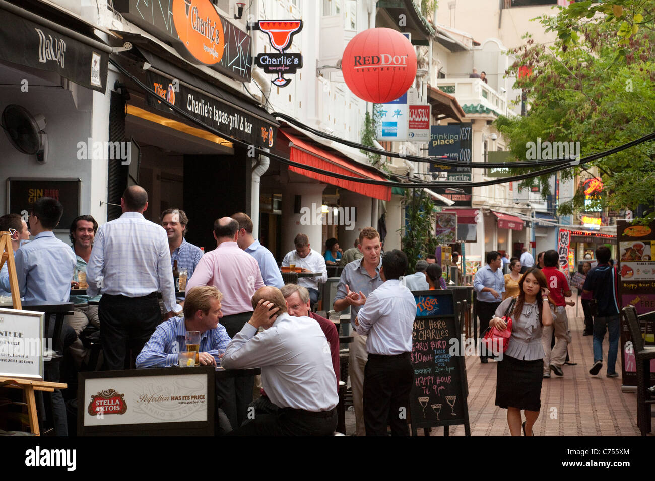 Street scene, Boat Quay, Singapore Asia Stock Photo Alamy