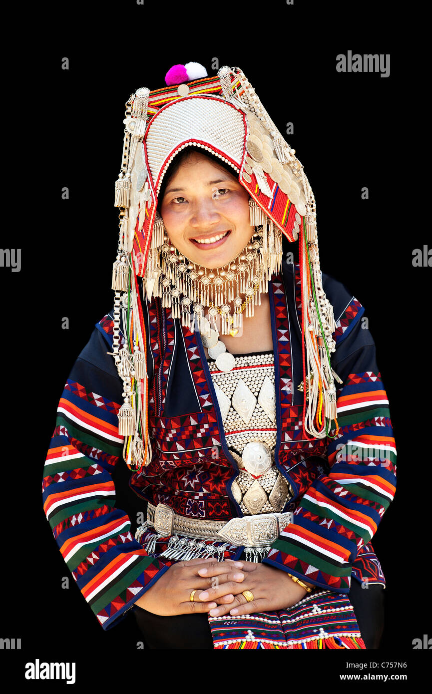 Akha woman wearing a PhameeAkha costume in Chiang Rai, Thailand, Asia ...