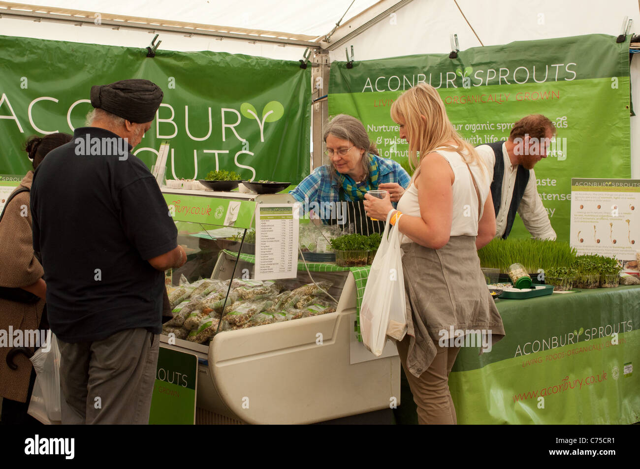 Shoppers at the Aconbury Sprouts stall at Ludlow Food Festival, September 11, 2011 Stock Photo