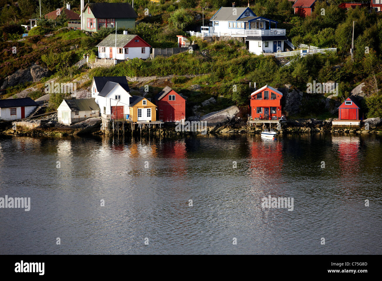 Traditional Norwegian timberclad properties on the fjord side, Bergen