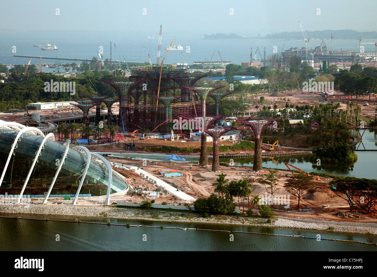 New construction on land reclaimed in the Marina area, seen from the Singapore Flyer Singapore Asia Stock Photo