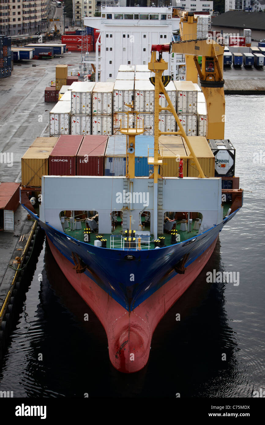 A cargo container ship, MV Celina, in the port of Bergen, Norway Stock ...