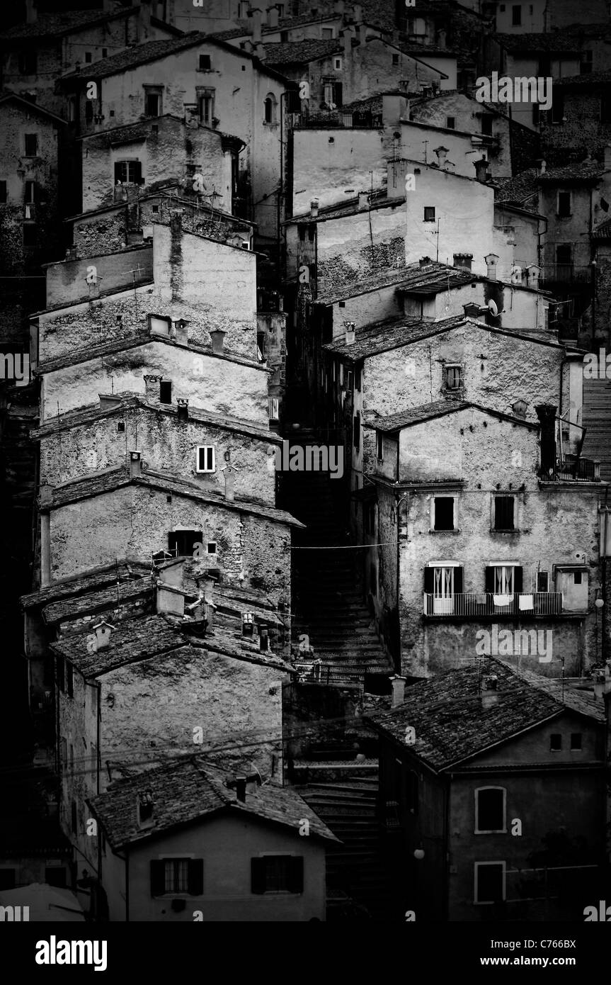 Italy, Abruzzo. Scanno village. Typical houses Stock Photo