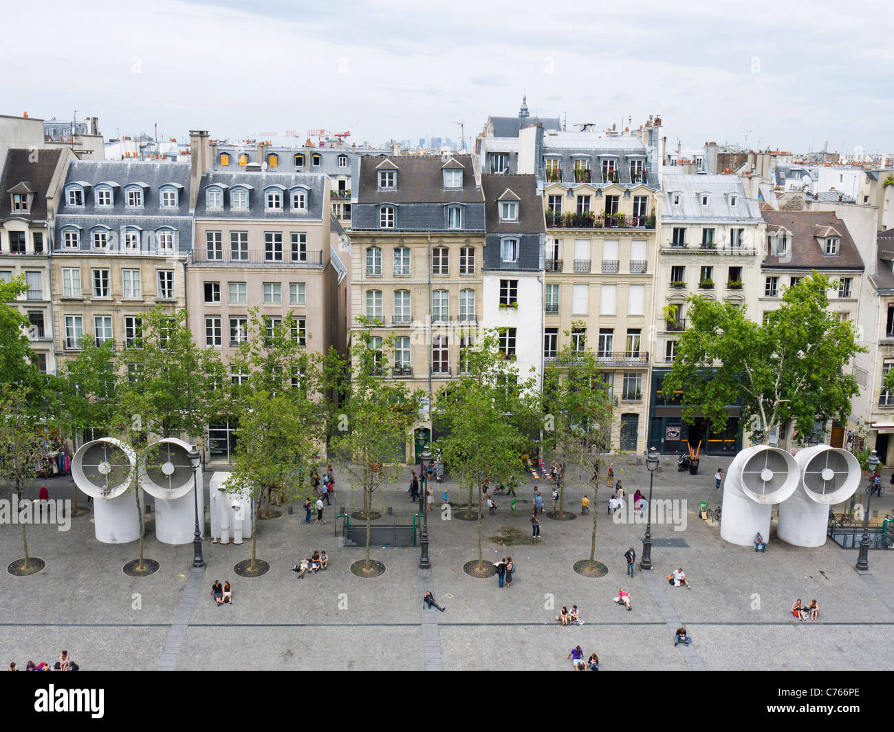 View of shops and narrow houses from Georges Pompidou Centre Paris France EU Stock Photo