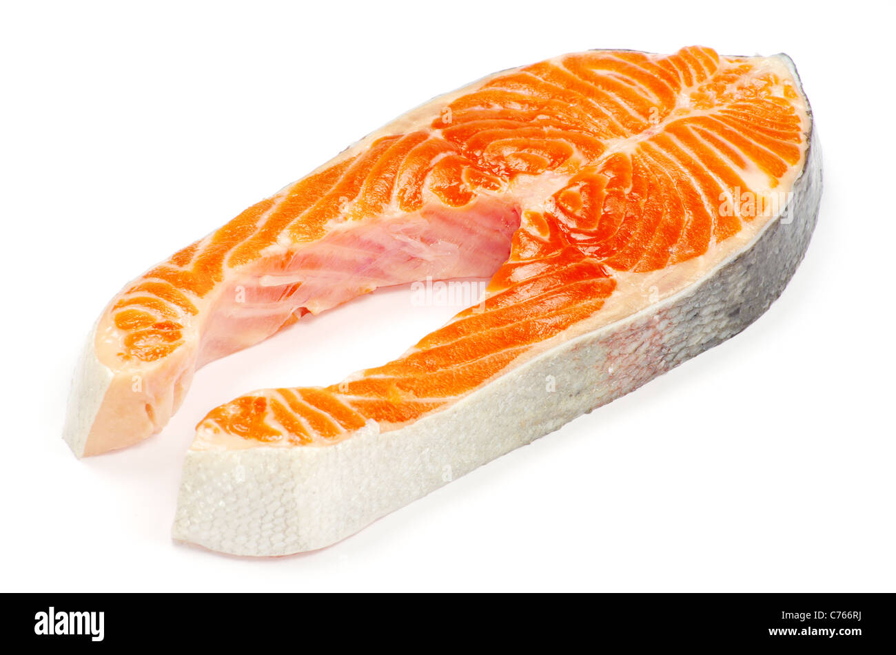 salmon steak red fish on white Stock Photo - Alamy