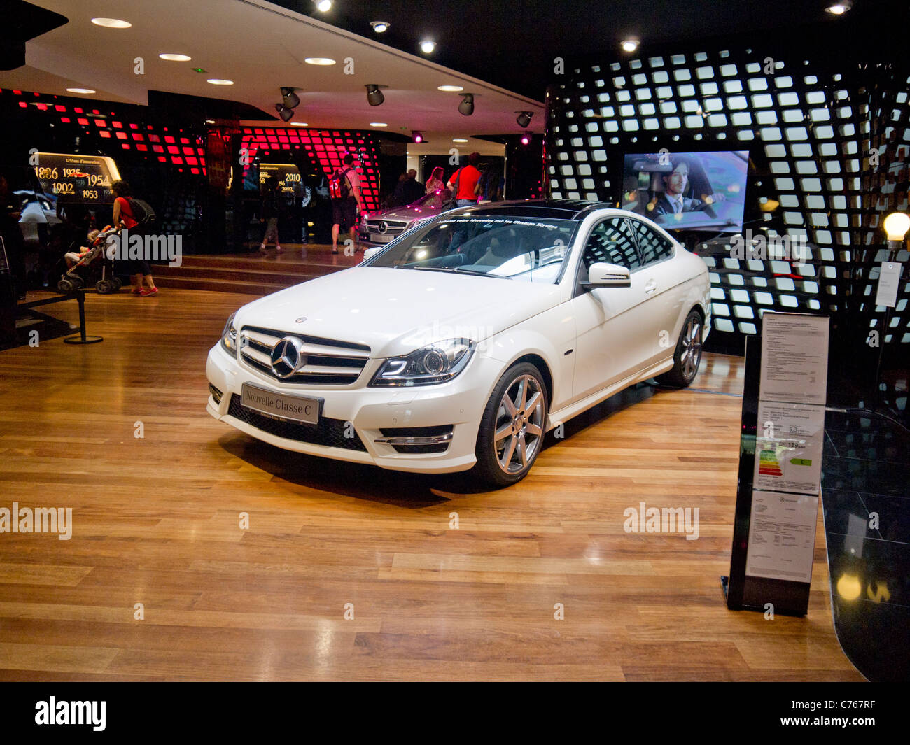 White Mercedes car In Paris showroom Stock Photo