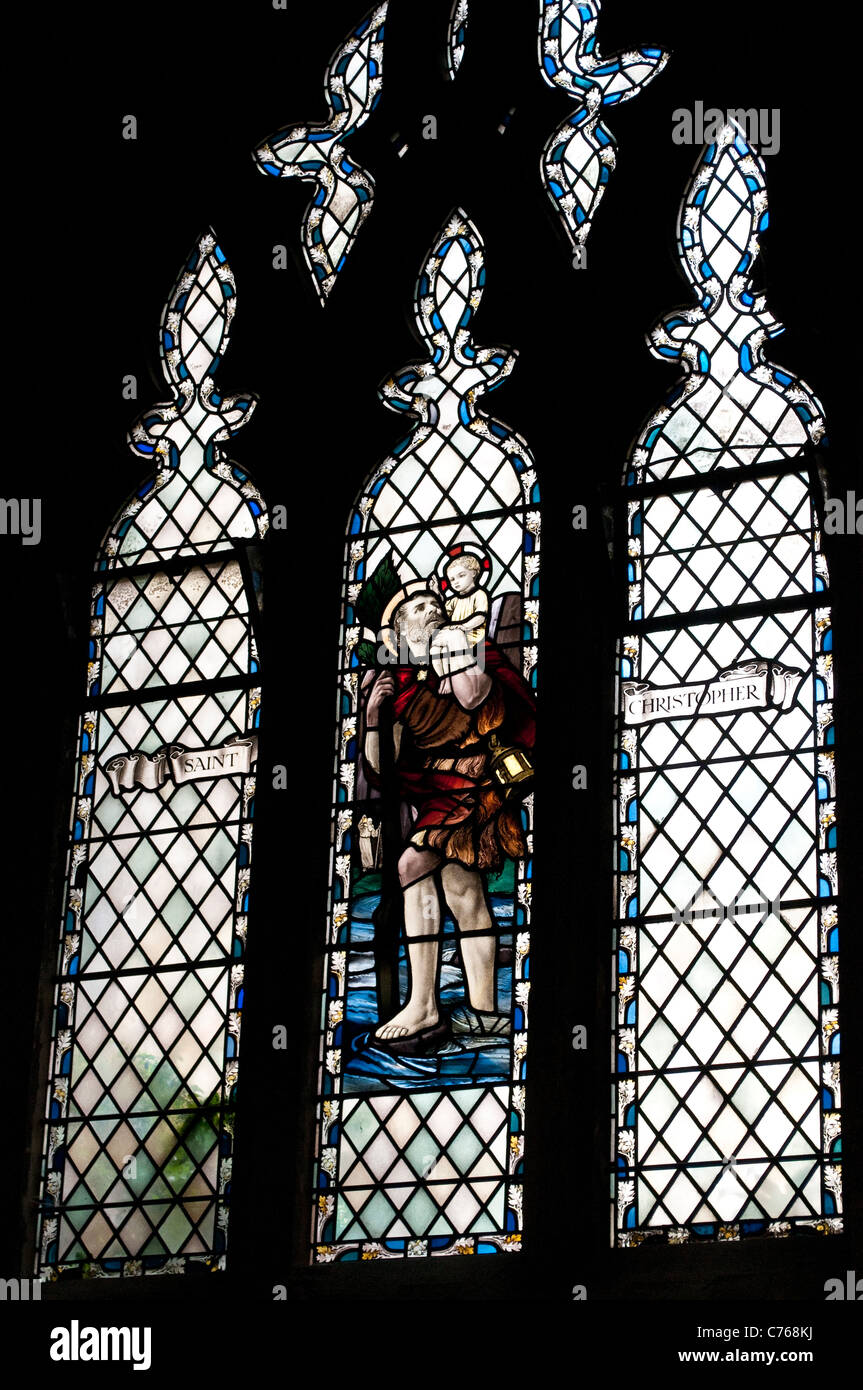 Saint Christopher stained glass window, Bristol Cathedral, England