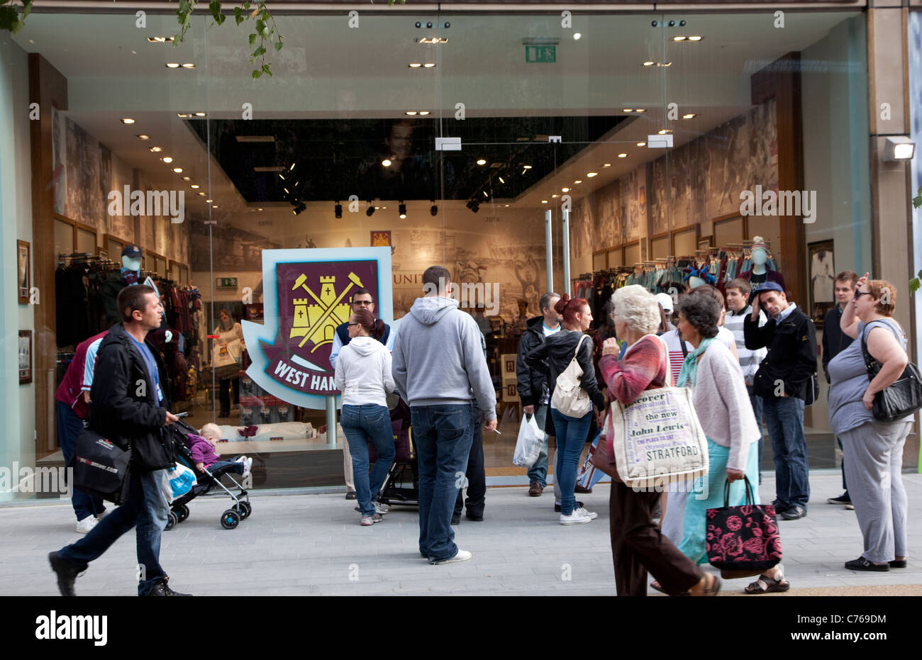 Westfield Stratford City shopping centre, London - West Ham football club  shop Stock Photo - Alamy