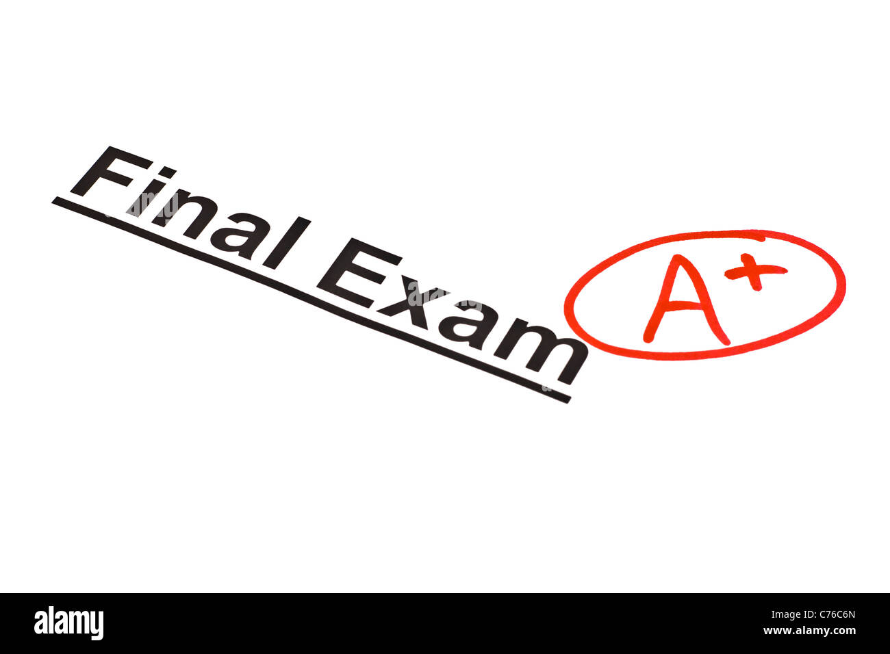 Final exam marked with A+ isolated on white Stock Photo