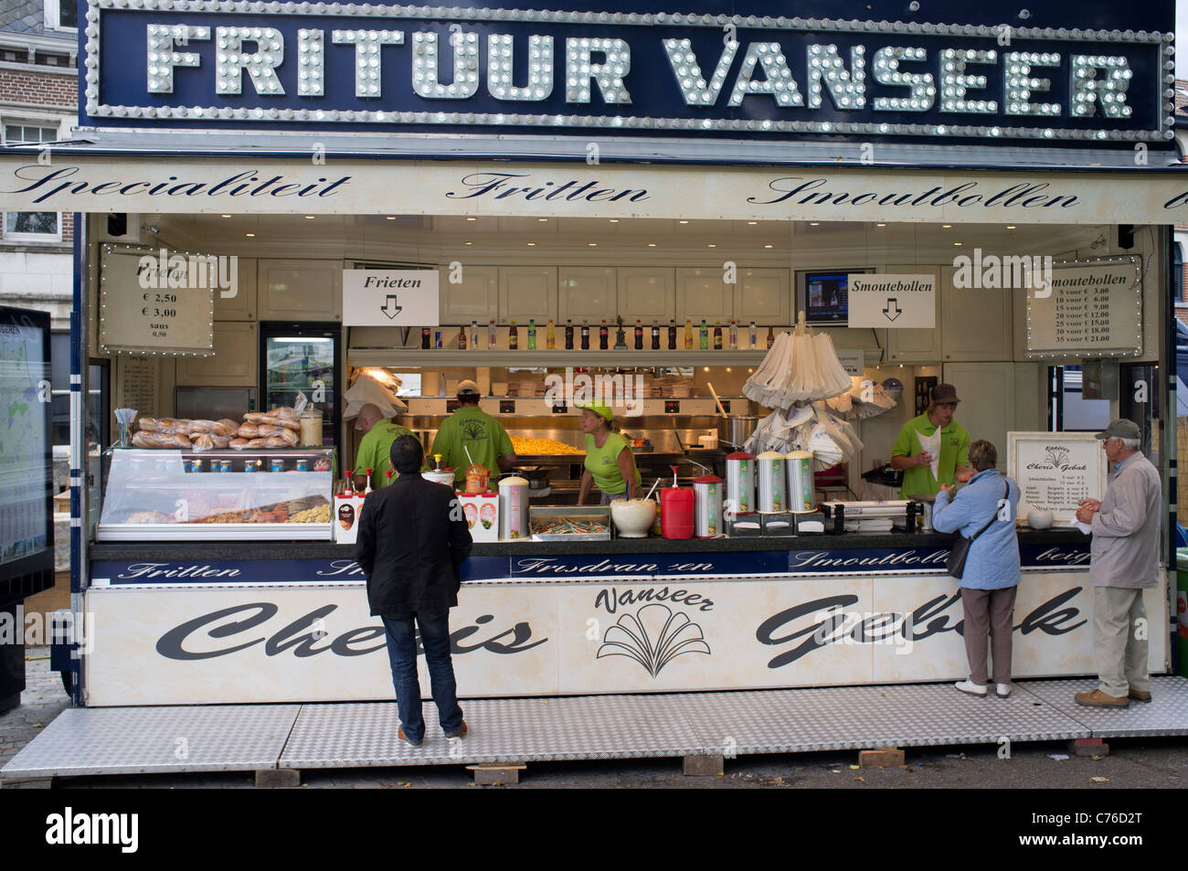 French Fries van selling frites on street in Tongeren in Belgium Stock Photo