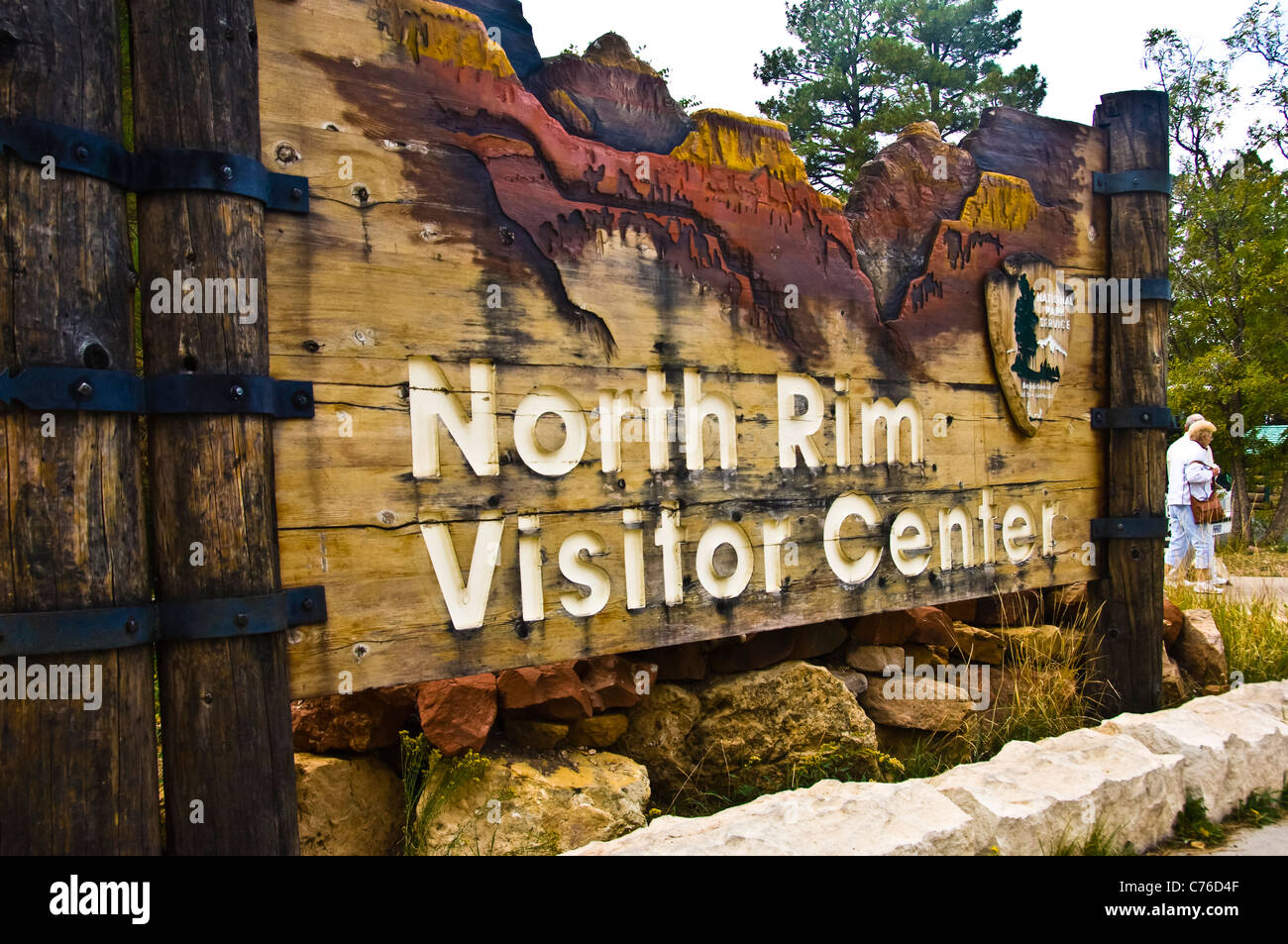 The North Rim Visitor Center Located adjacent to the parking lot on Bright Angel Peninsula, by the Grand Canyon Lodge. Stock Photo