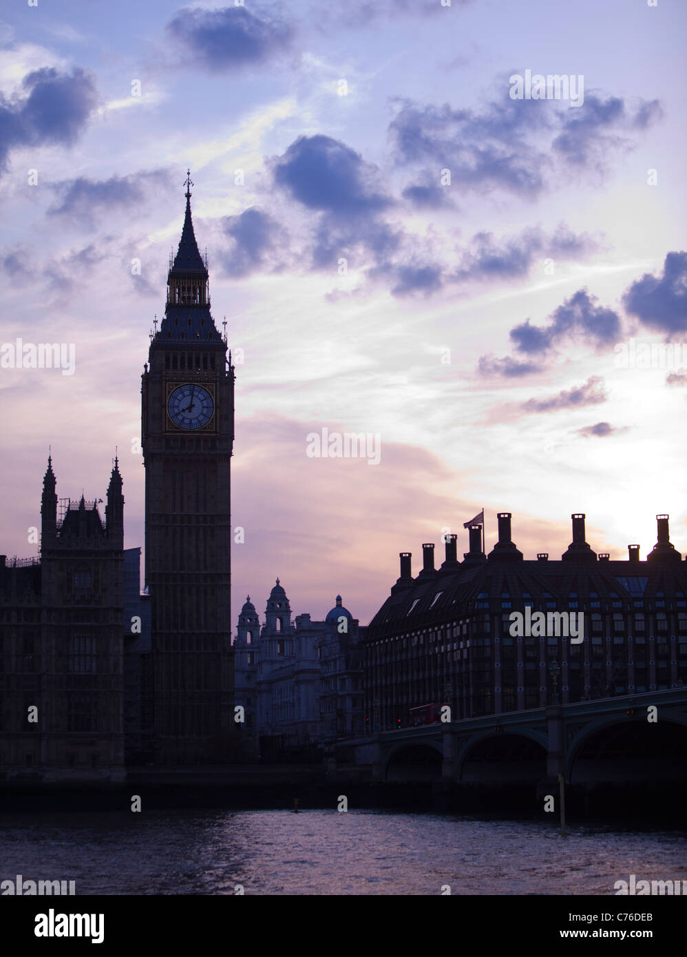 UK, London, Skyline with Big Ben at dusk Stock Photo