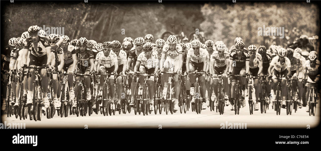 Professional cyclists race up Independence Pass in Stage Two of the USA Pro Cycling Challenge, Twin Lakes, Colorado, USA Stock Photo