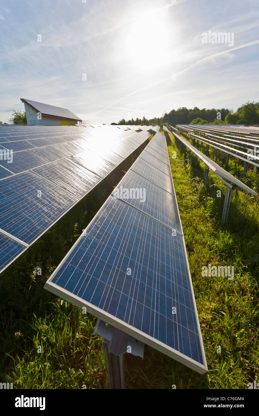 SOLAR PANELS, SOLAR MODULS, SOLAR PARK, PHOTOVOLTAICS, SOLAR ELECTRICITY, NEAR WINNENDEN, BADEN-WURTTEMBERG, GERMANY Stock Photo