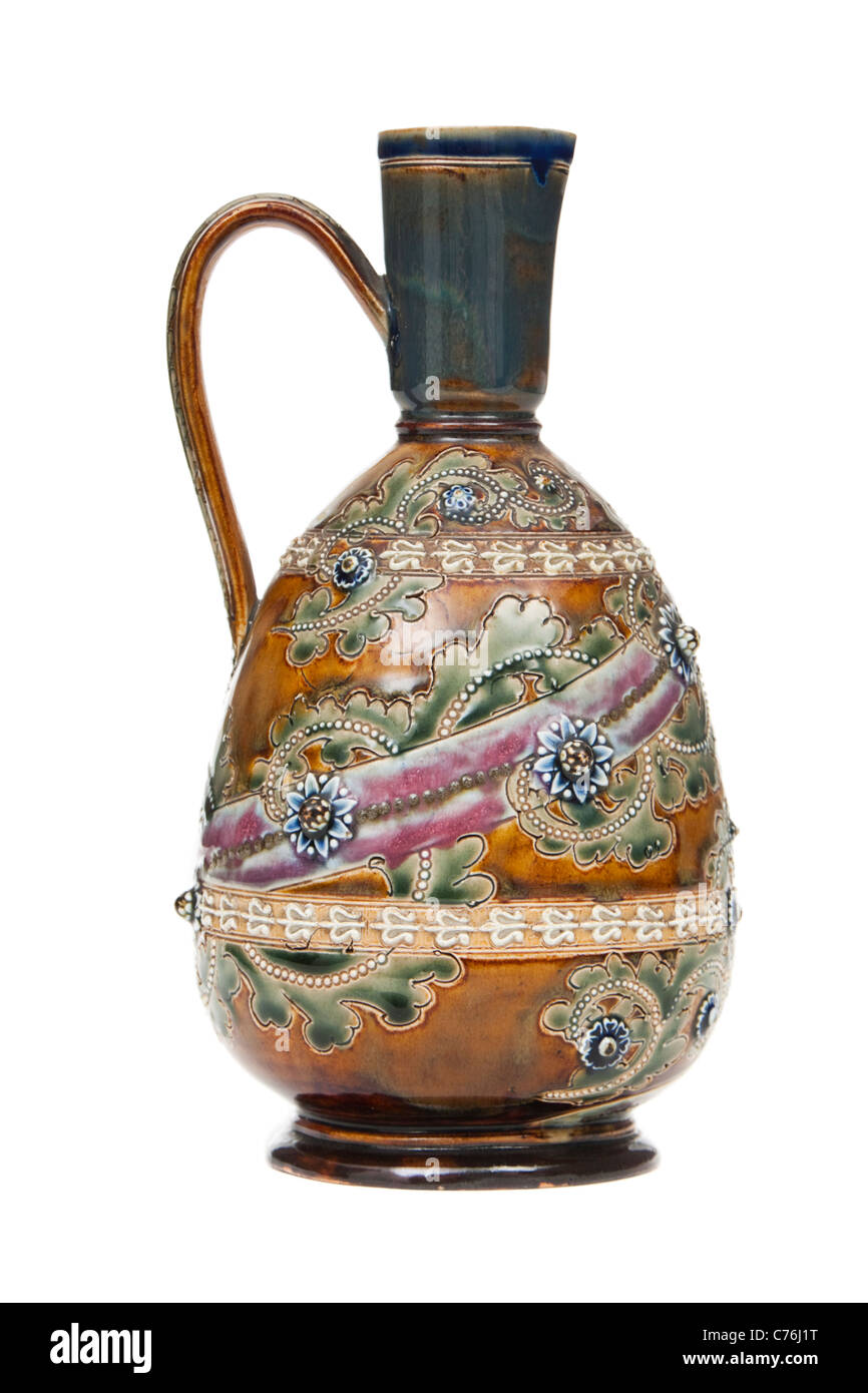 Rare 1878 Victorian antique early Doulton Lambeth jug, designed by George Tinworth Stock Photo