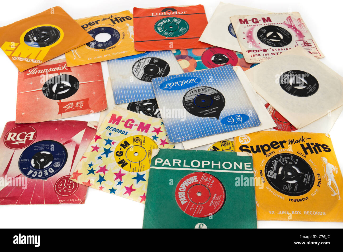 Collection of 1960's vintage 7' vinyl singles / records Stock Photo