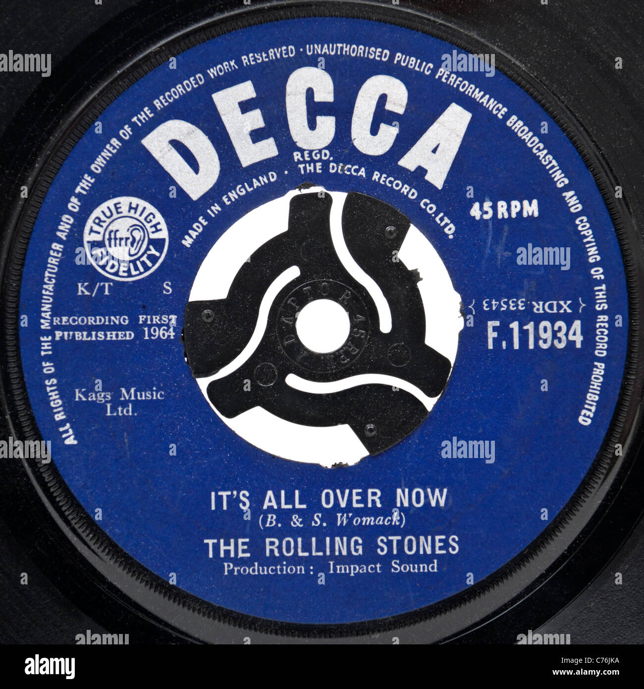 The Rolling Stones - It's All Over Now (7" vinyl record, 1964, Decca F11934  Stock Photo - Alamy