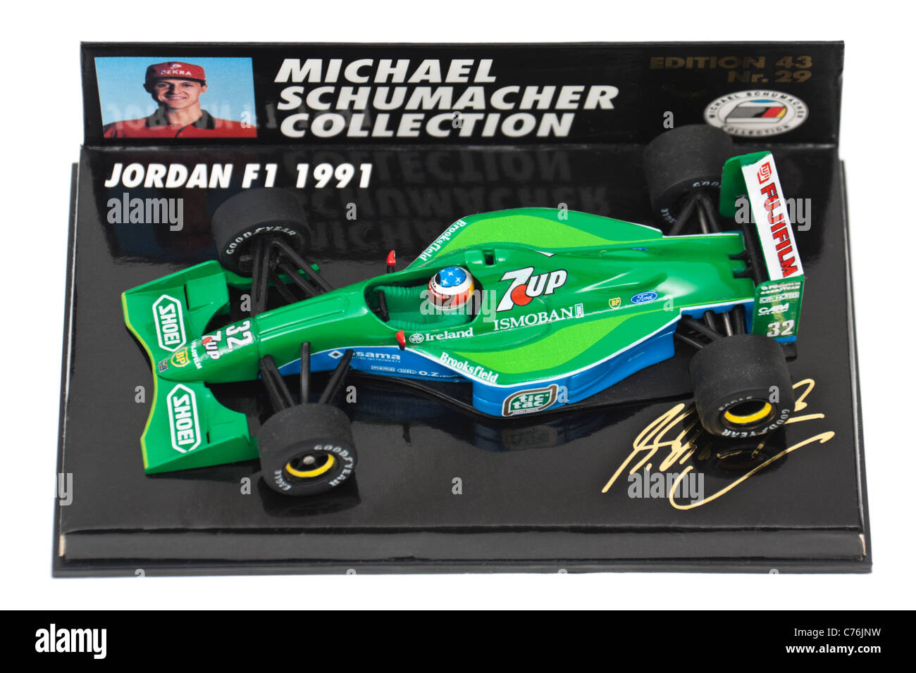 1991 Jordan F1 Racing Car (Michael Schumacher's first Formula One racing car), 1:43 scale model Stock Photo