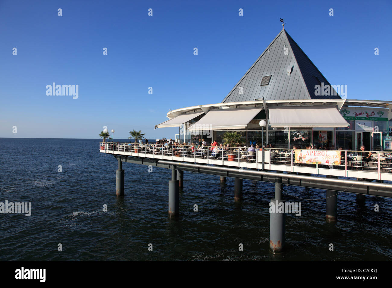 restaurant at the pier of Heringsdorf, Usedom, Mecklenburg Vorpommern, Germany. Photo by Willy Matheisl Stock Photo