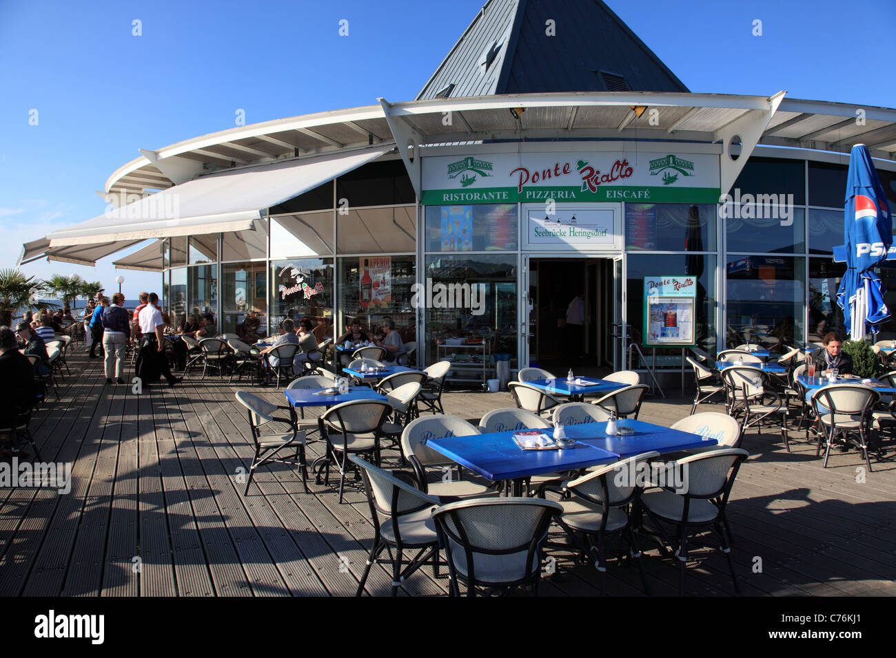 restaurant at the pier of Heringsdorf, Usedom, Mecklenburg Vorpommern, Germany. Photo by Willy Matheisl Stock Photo