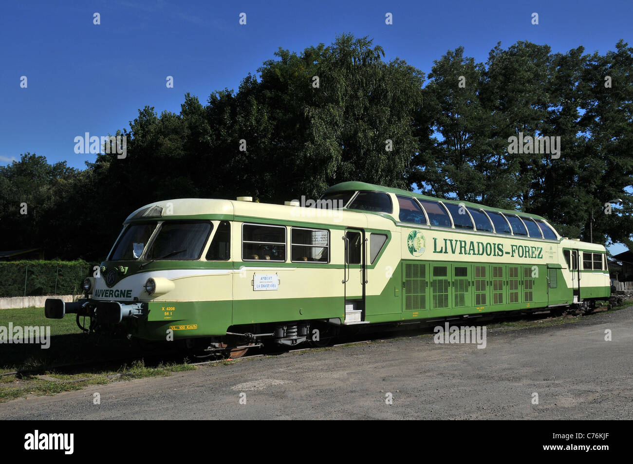 touristic train, panoramic railcar X 4208 Renault in Ambert railway station, Puy-De-Dôme, Auvergne, France Stock Photo