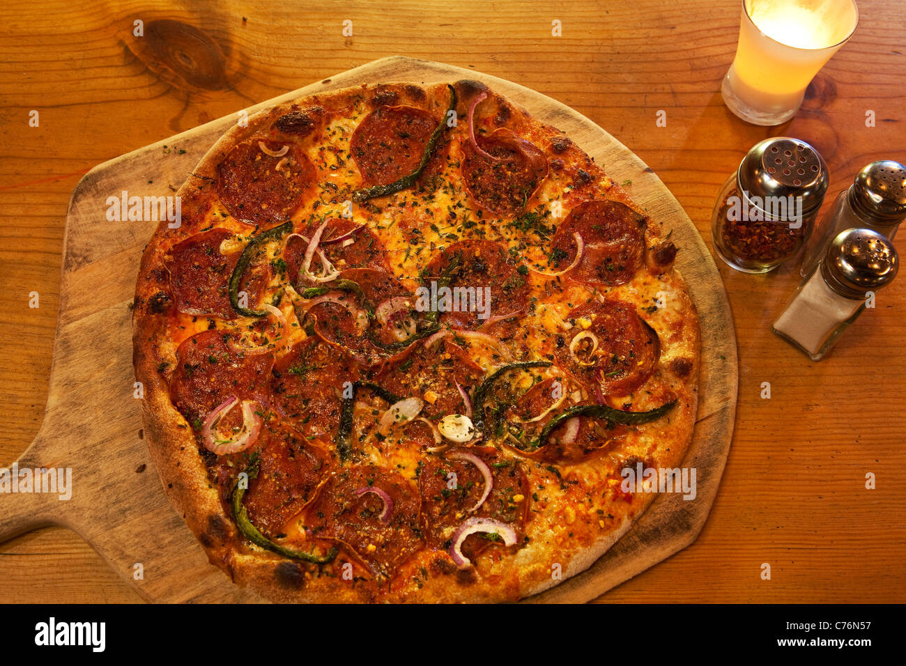 pepperoni and pasilla chile pizza, Flatbread, Los Alamos, California, United States of America