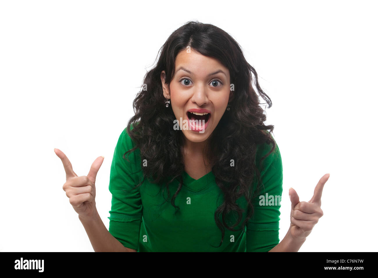 Portrait of a young woman cheering Stock Photo - Alamy
