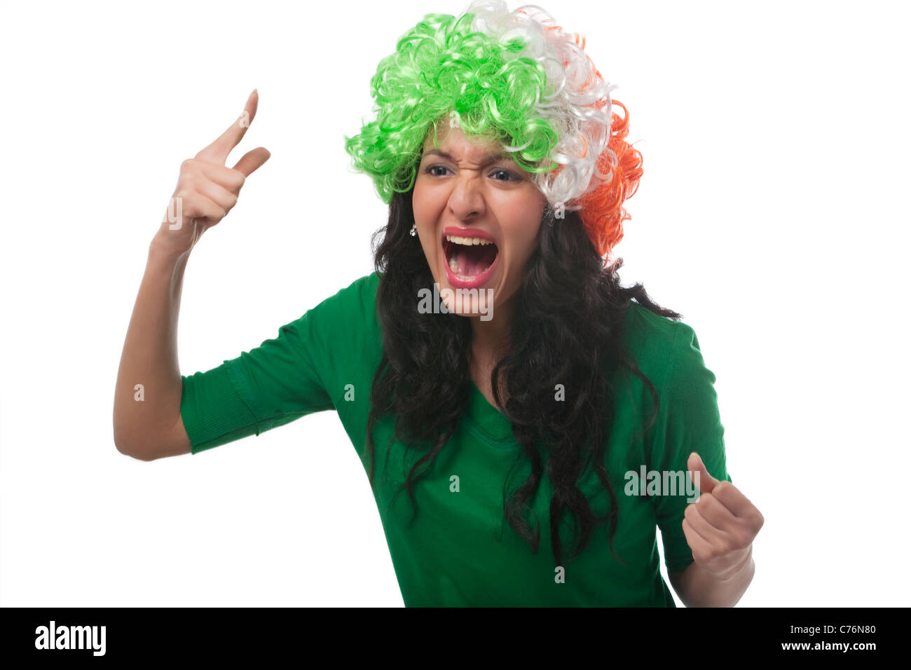 Young woman cheering Stock Photo Alamy